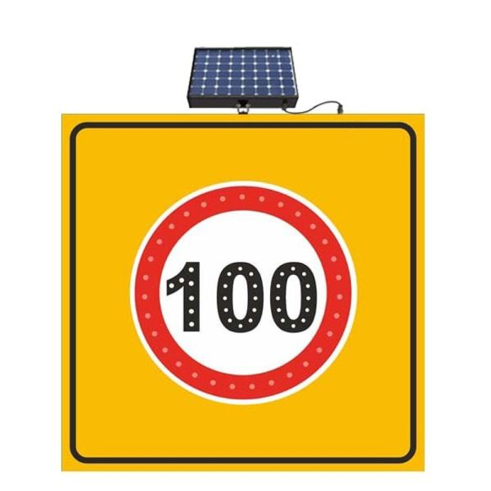 Solar Powered Led Speed Limit 100 Km Road Maintenance Traffic Warning Sign