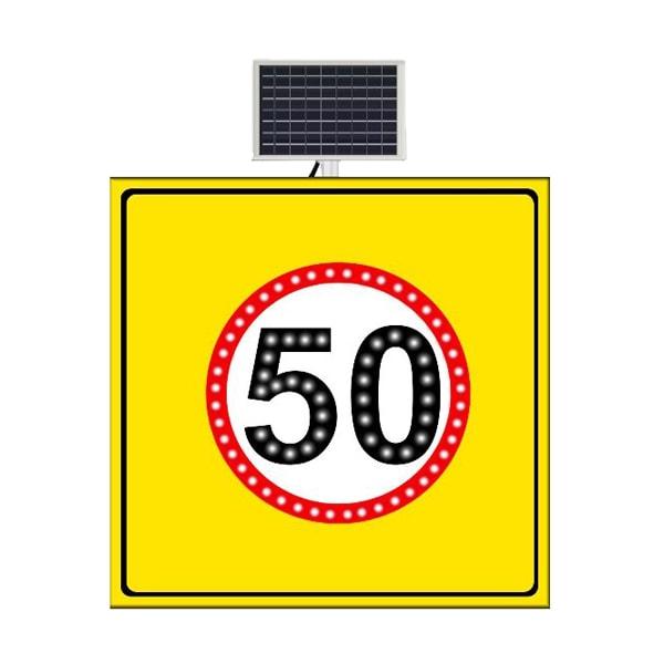 Solar Powered Led Speed Limit 50 Km Road Maintenance Traffic Warning Sign