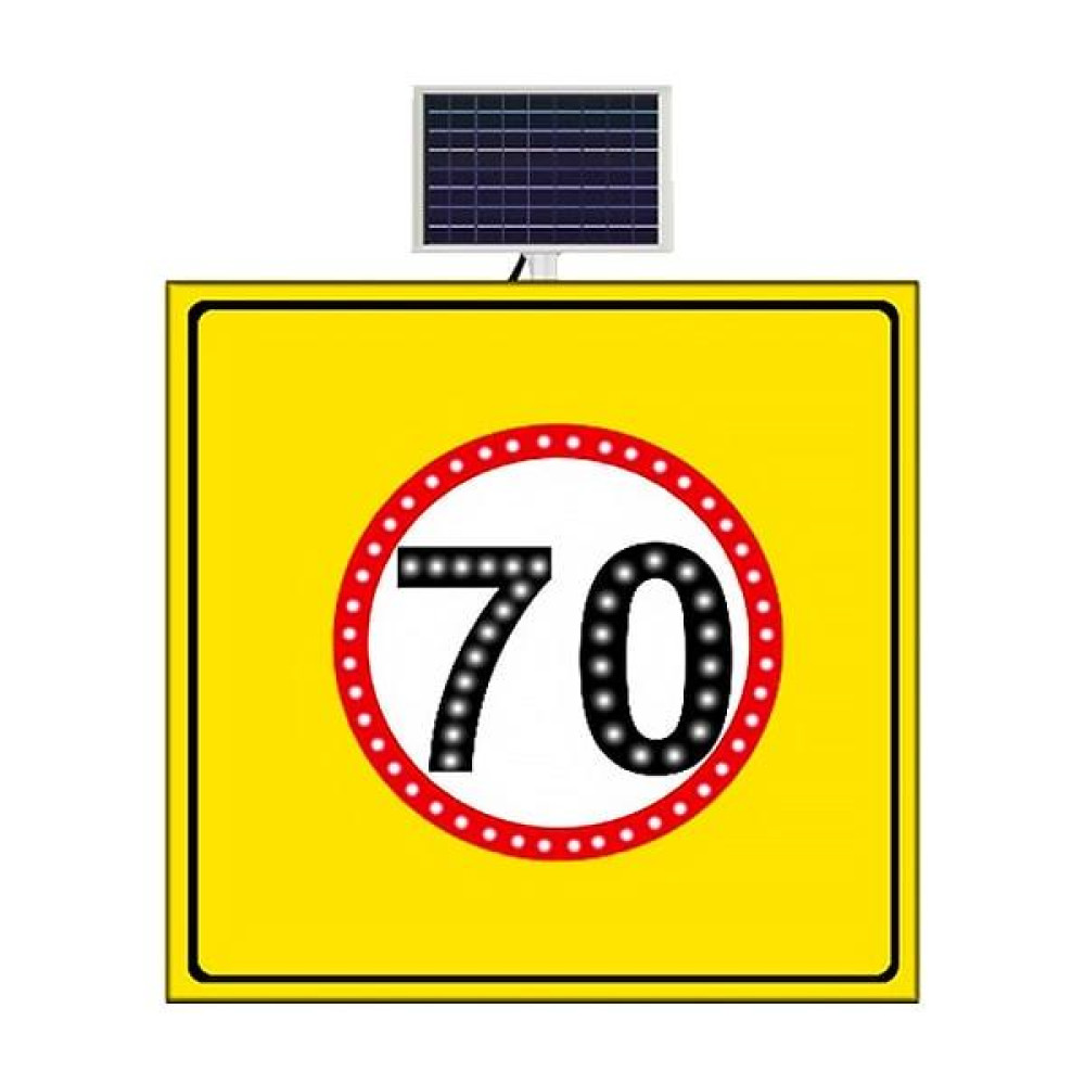 Solar Powered Led Speed Limit 70 Km Road Maintenance Traffic Warning Sign