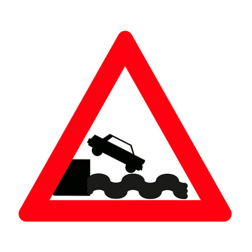 Road Traffic Sign Ending by the Sea or Riverside T-6