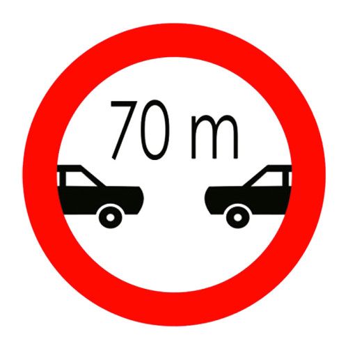 The Vehicle in Front Cannot Be Tracked Closer Than 70 Meters Sign TT-25