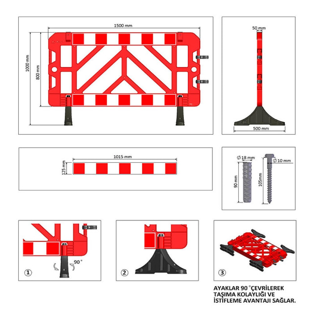 Plastic Safety Barrier Security Barricade 1500x1000mm 4 Color Options