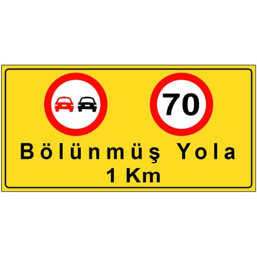 Yol Trafik Tabela Bölünmüş Yola 1 Km Levhası Azami Hız Sınırlaması