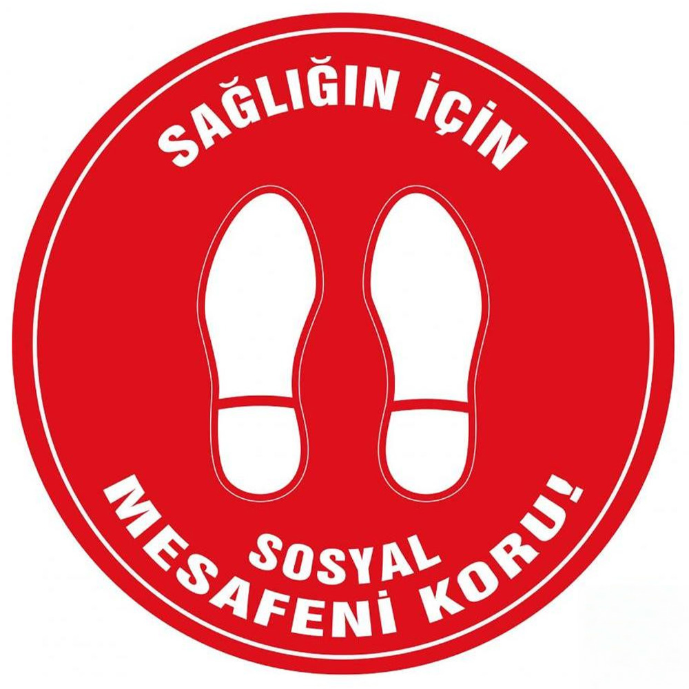 Sağlığınız için Sosyal Mesafeni Koru Uyarı Zemin Etiketi Yapışkanlı Yer İşareti