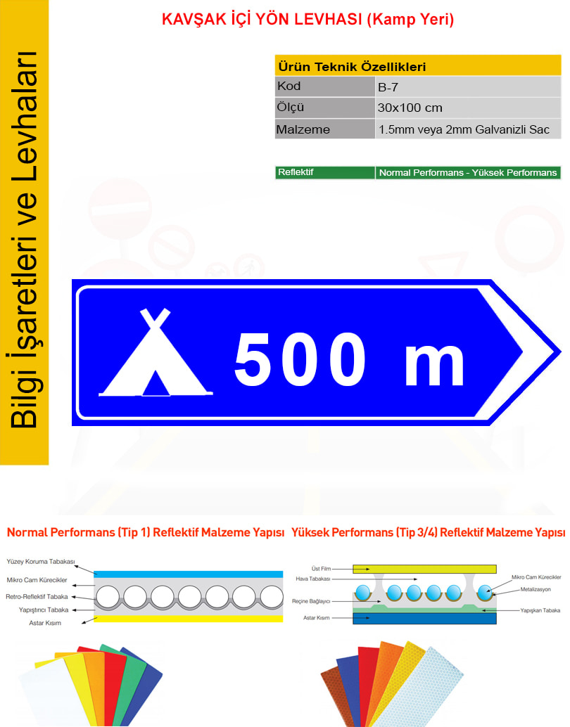 kavşak içi yön levhası kamp yeri