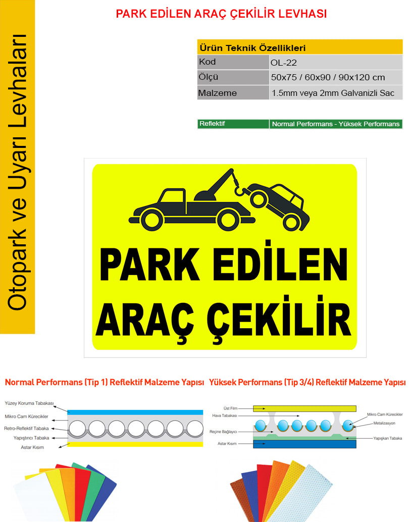 park edilen araç çekilir tabelası