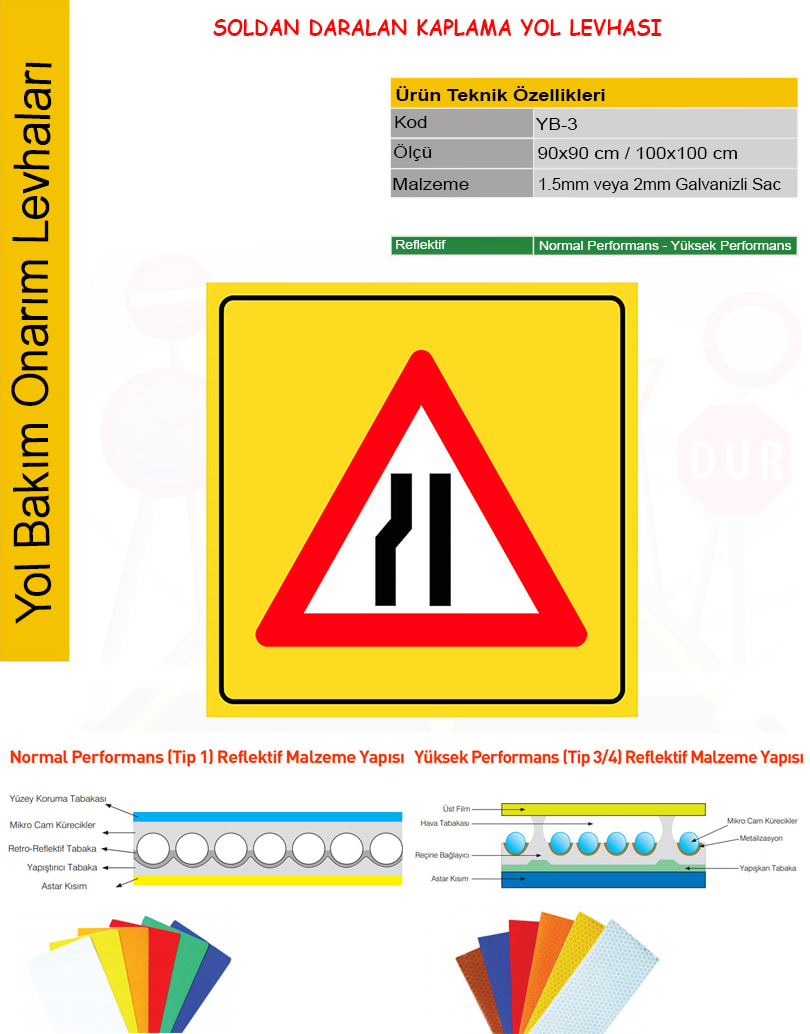 soldan daralan kaplama yol levhası